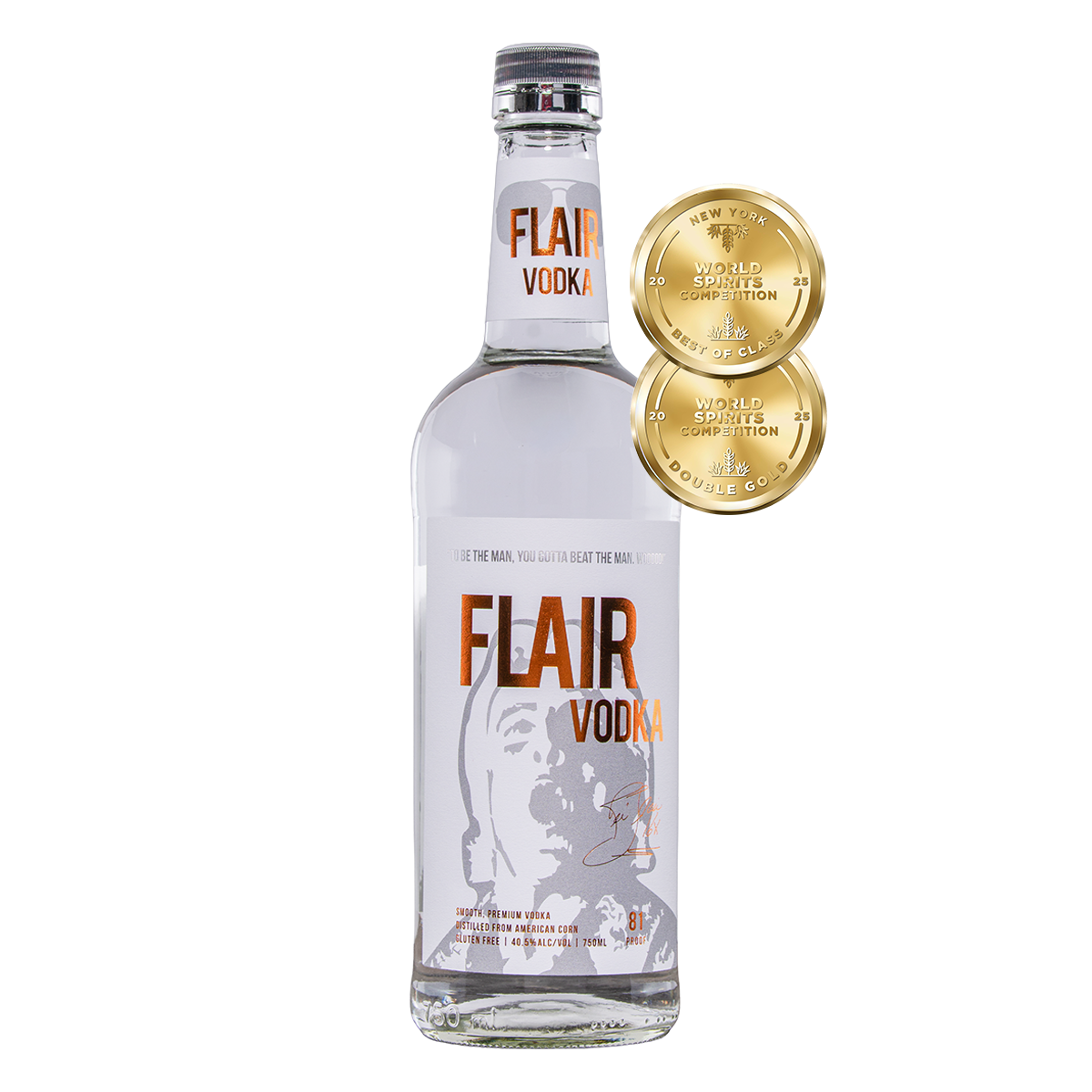 Double-gold award winning Flair Spirits Vodka bottle