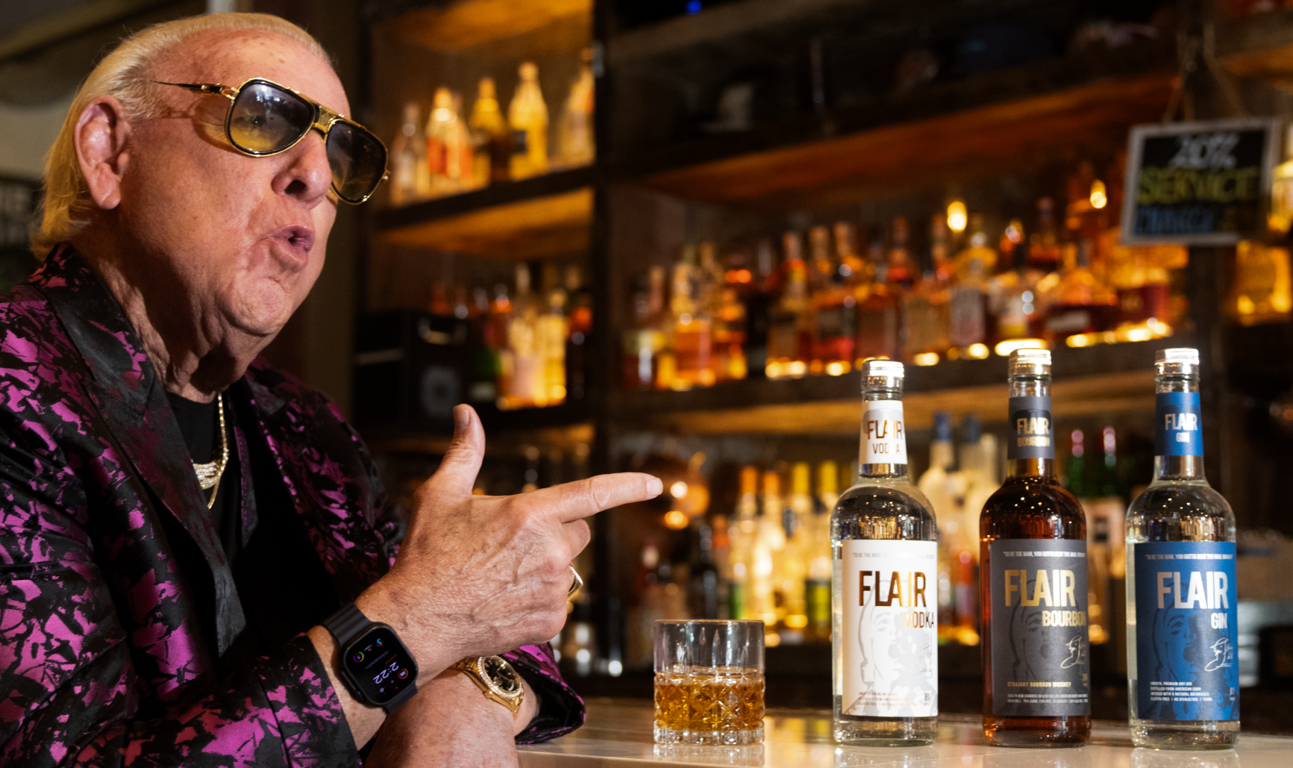 Ric Flair poses with his signature Flair Spirits